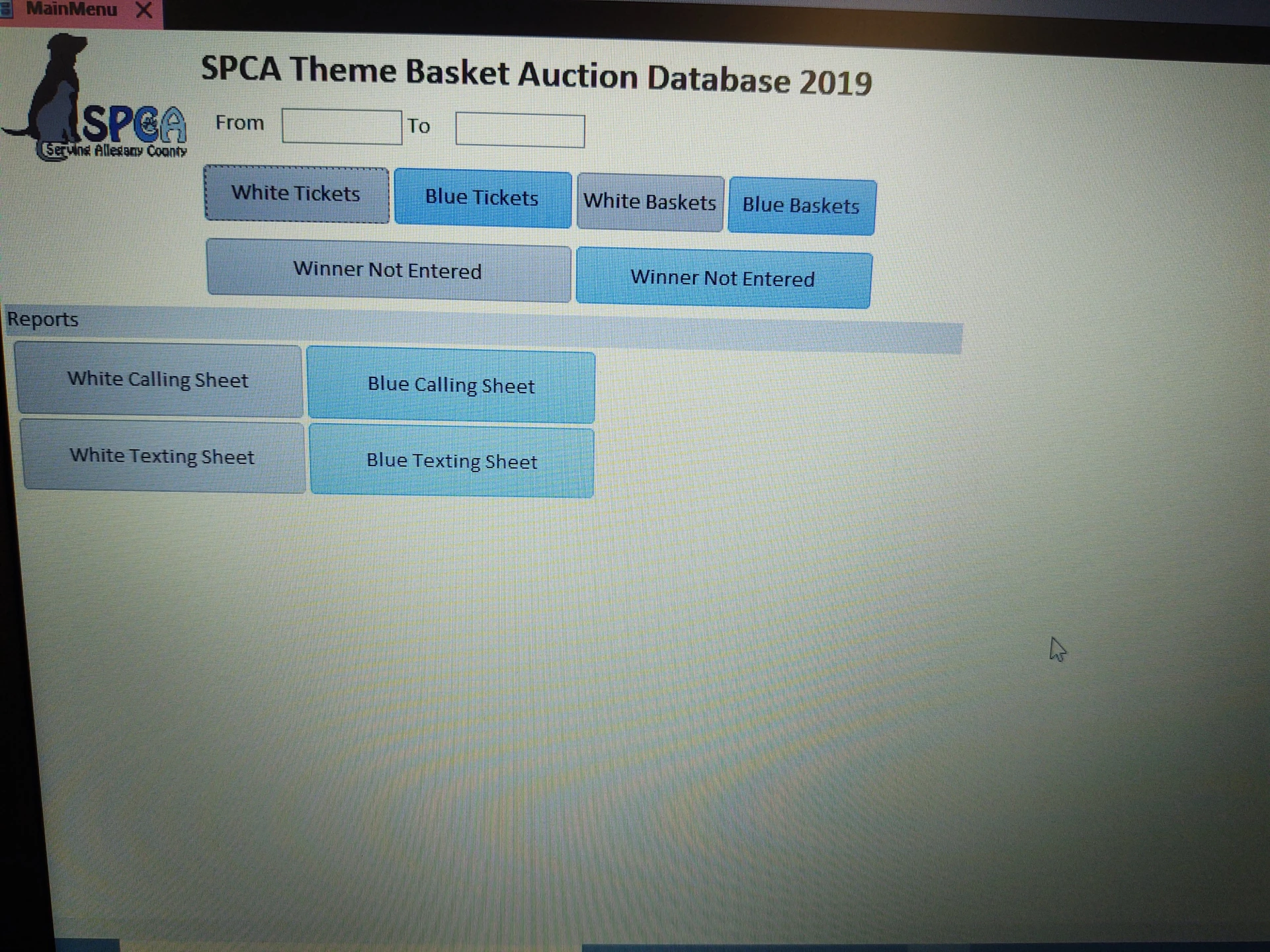 Main Menu of 2019 Theme Basket Auction